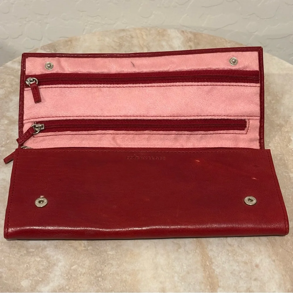 Red Envelope fold over snap travel jewelry wallet